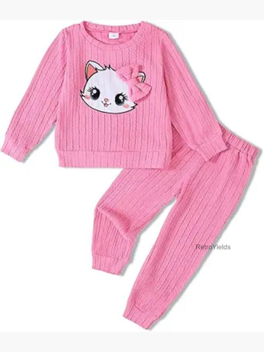 Kids Embroidered Knit Top & Sweatpants Set, Soft Fall Winter Outfit 2T-8